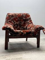 SET OF 2 BAMBOO CHAIRS WITH FLORAL PATTERN & COFFEE TABLE, ITALY 1970s