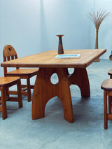 WASA DINING TABLE & 4 CHAIRS SOLID PINE BRUTALIST, GERMANY 1980S