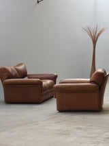 ROCHE BOBOIS ARMCHAIR & SOFA SET BUFFALO LEATHER, FRANCE 1970s