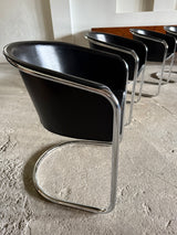 SET OF 4 ARRBEN „PAMELA“ CANTILEVER CHAIRS IN BLACK SADDLE LEATHER & TUBULAR STEEL, ITALY 1980s