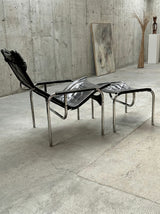 HANS EICHENBERGER FOR STRÄSSLE LOUNGE ARMCHAIR& STOOL LEATHER, SWITZERLAND 1970s