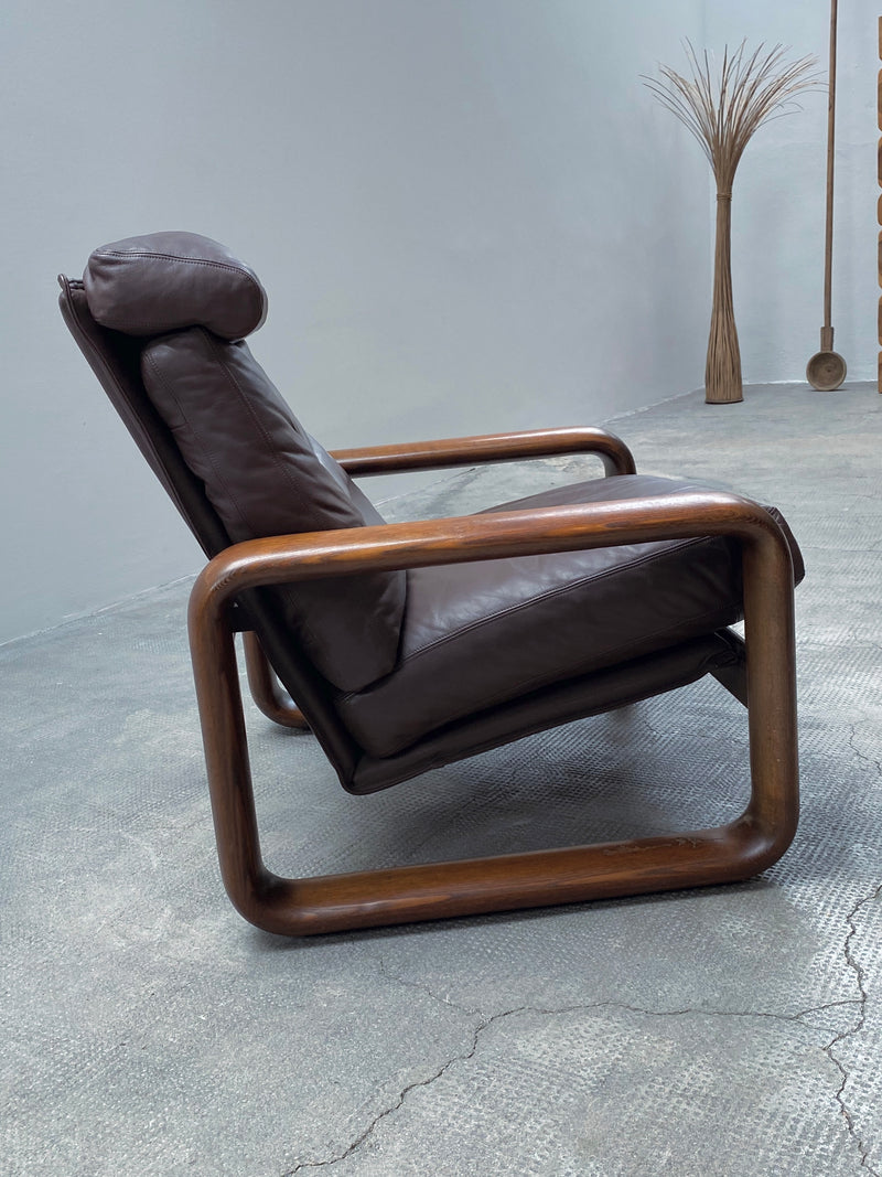 BURKHARD VOGTHERR FOR ROSENTHAL STUDIOLINE „HOMBRE“ ARMCHAIR & 3-SEATER SOFA ASH WOOD LEATHER, GERMANY 1970s