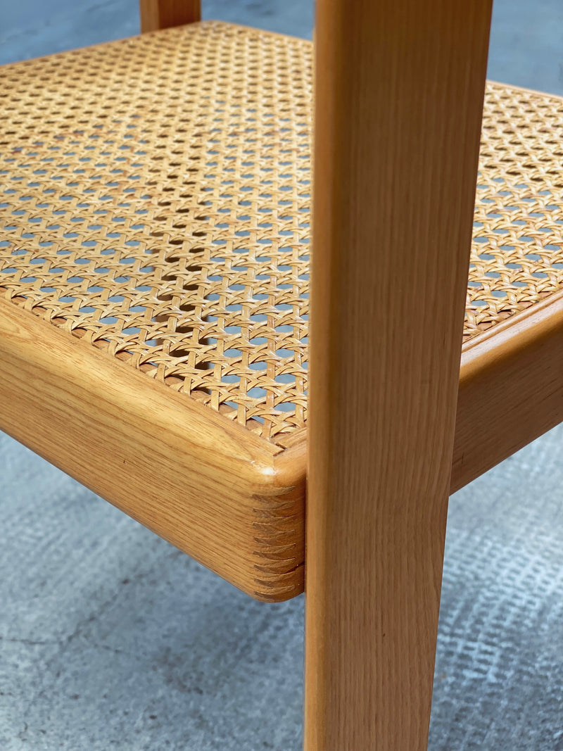 DERK JAN DE VRIES FOR MAISA DE SEVESO DINING TABLE & 4 CHAIRS SET ASH WOOD RATTAN, ITALY 1970S