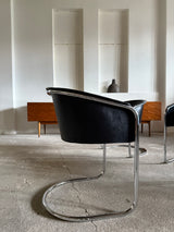 SET OF 4 ARRBEN „PAMELA“ CANTILEVER CHAIRS IN BLACK SADDLE LEATHER & TUBULAR STEEL, ITALY 1980s