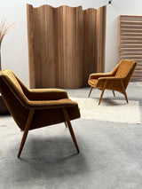 WILHELM KNOLL FOR CASSINA „MODEL 854“ ARMCHAIRS GOLDEN CORDUROY, ITALY 1950s