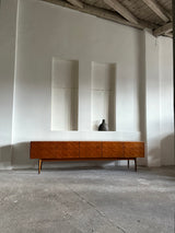LARGE 3D ‚DIAMONDS‘ SIDEBOARD TEAK WOOD ANTHROPOSOPHIC LEGS 280cm, GERMANY 1960s