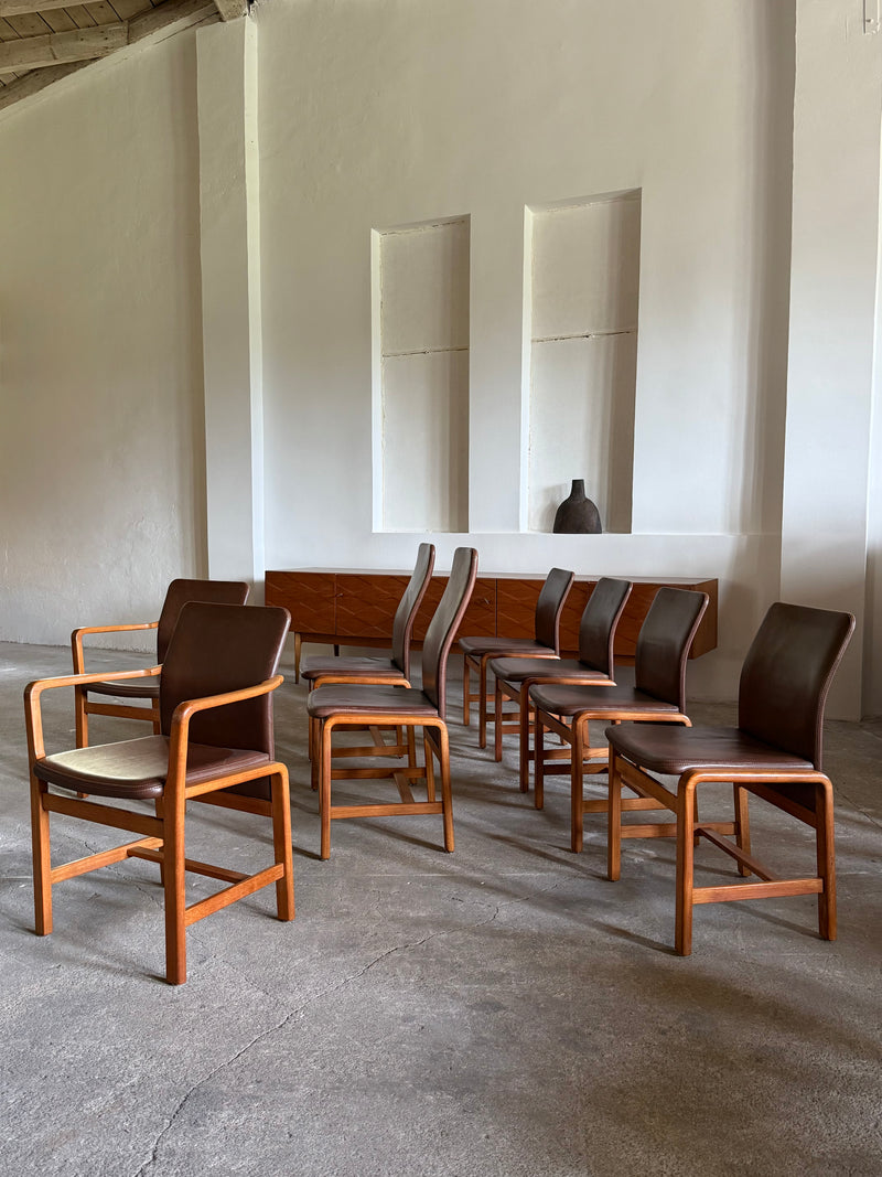 L. OLSEN & SØNS MØBELFABRIK TEAK LEATHER DINING CHAIRS, DENMARK 1960s