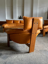 BRAZILIAN DESIGN BRUTALIST SEATING GROUP LEATHER OAK, 1970s