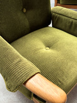 WILHELM KNOLL MODULAR ARMCHAIR COFFEE TABLE SET OAK GREEN VELVET CORDUROY, GERMANY 1960S