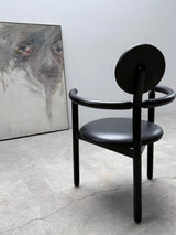 4 VICO MAGISTRETTI „PAN“ CHAIRS FOR ROSENTHAL ASH WOOD & BLACK LEATHER, 1980s