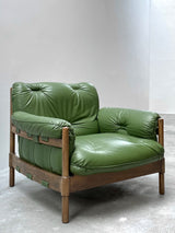 Brasilianischer Lounge Sessel Im Stil Von Jean Gillon Leder Sofa Grün Eiche Gestell