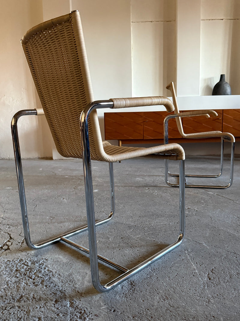 SET OF 2 TECTA D20 RATTAN TUBULAR STEEL CANTILEVER CHAIRS, GERMANY 1980s