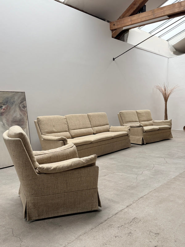 CARL STRAUB SEATING GROUP WOOL ARMCHAIR & SOFA, GERMANY 1970s