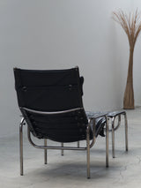 HANS EICHENBERGER FOR STRÄSSLE LOUNGE ARMCHAIR & STOOL LEATHER, SWITZERLAND 1970s