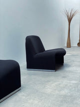 Giancarlo Piretti für Anonima Castelli „Alky“ Lounge Chairs Sessel schwarz Webstoff Italien 1970er Jahre