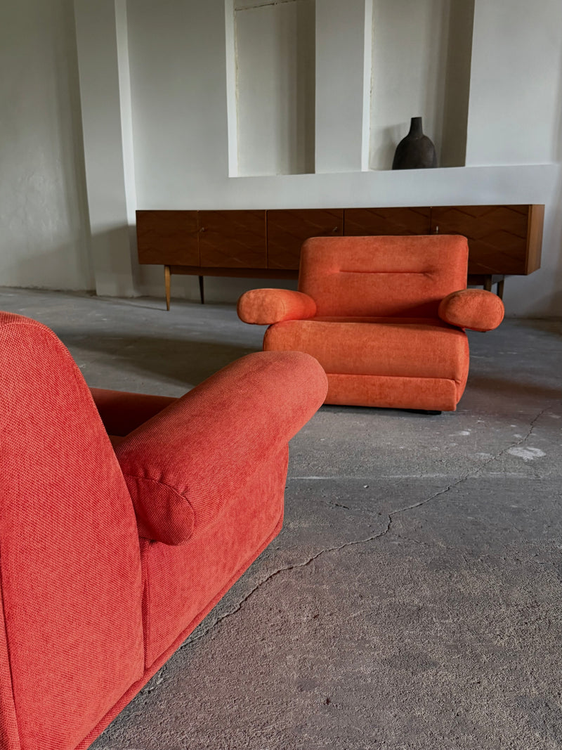 SET OF 2 JO OTTERPOHL FOR COR LOUNGE ARMCHAIRS RED & ORANGE, GERMANY 1960s