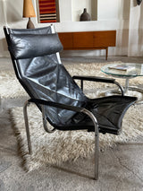 HANS EICHENBERGER FOR STRÄSSLE LOUNGE ARMCHAIR & STOOL LEATHER, SWITZERLAND 1970s