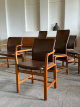 L. OLSEN & SØNS MØBELFABRIK TEAK LEATHER DINING CHAIRS, DENMARK 1960s
