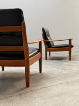 WILHELM KNOLL TEAK WOOD LEATHER BLACK ARMCHAIRS & 2-SEATER SOFA, GERMANY 1960s
