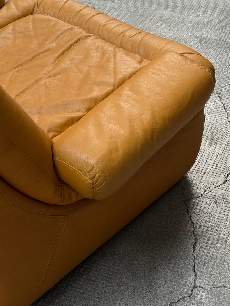 DREIPUNKT MODULAR SECTIONAL SOFA ARMCHAIRS LEATHER YELLOW, GERMANY 1970s