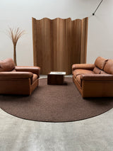 ROCHE BOBOIS ARMCHAIR & SOFA THICK BROWN LEATHER, FRANCE 1970s