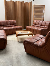 CARL STRAUB SECTIONAL MODULAR LOUNGE SEATING GROUP EASY CHAIR & SOFA LEATHER, GERMANY 1970s