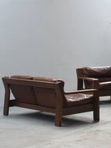 ROLF BENZ ‚RB5200’ ARMCHAIR & SOFA SET OAK WOOD BROWN LEATHER, GERMANY 1970s