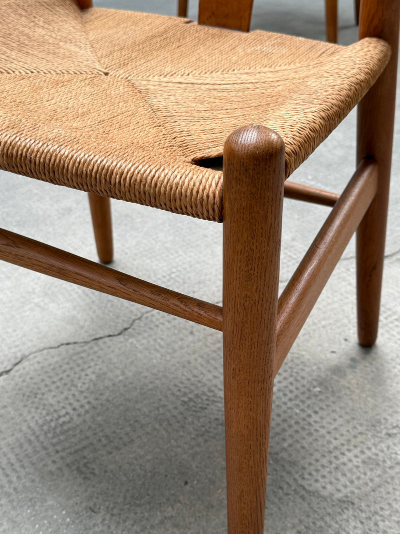 HANS WEGNER FOR CARL HANSEN & SONS „CH24“ WISHBONE CHAIRS OAK PAPERCORD EARLY EDITION, DENMARK 1950S