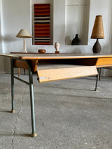 INDUSTRIAL DESK WOOD STEEL 2 COMPARTMENTS, GERMANY 1950s