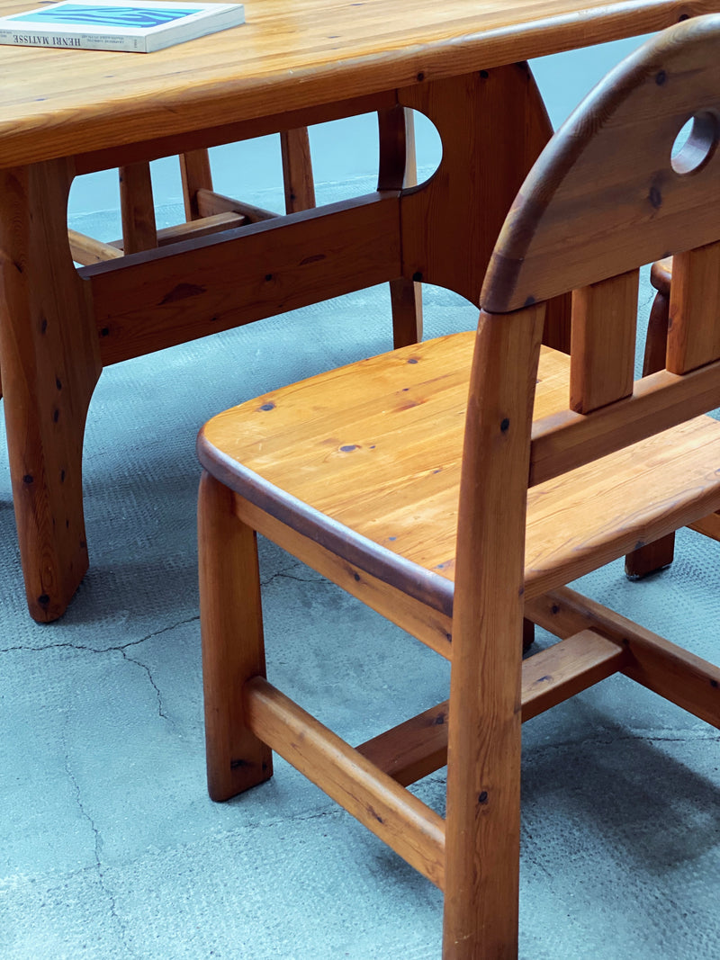 WASA DINING TABLE & 4 CHAIRS SOLID PINE BRUTALIST, GERMANY 1980S