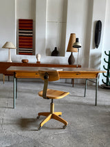 INDUSTRIAL DESK WOOD STEEL 2 COMPARTMENTS, GERMANY 1950s