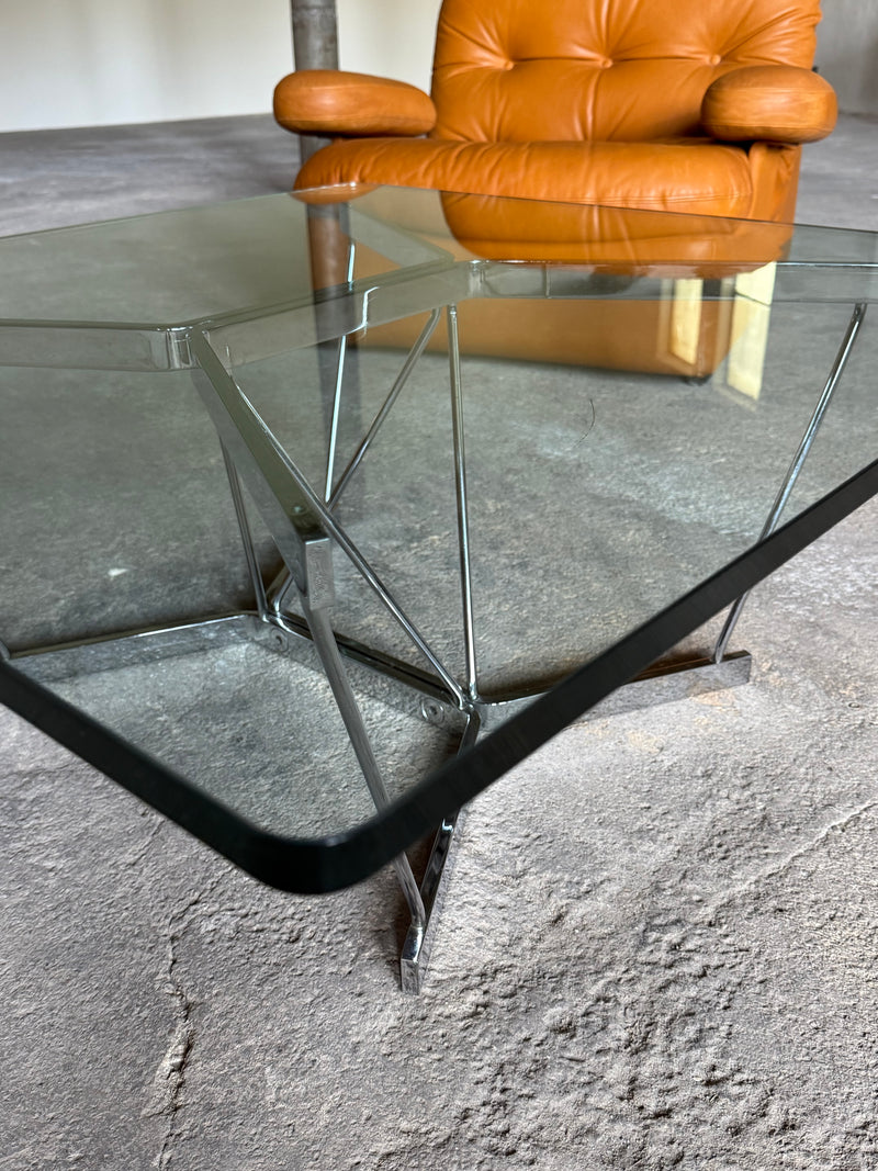 GEORGE NELSON FOR HERMAN MILLER „CATANERY“ COFFEE TABLE GLASS CHROMED STEEL, USA 1960s