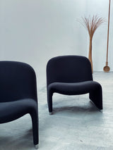 Giancarlo Piretti für Anonima Castelli „Alky“ Lounge Chairs Sessel schwarz Webstoff Italien 1970er Jahre