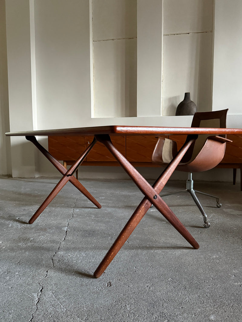 HANS WEGNER FOR ANDREAS TUCK AT-303 TEAK & OAK WOOD DESK / DINING TABLE, DENMARK 1960s