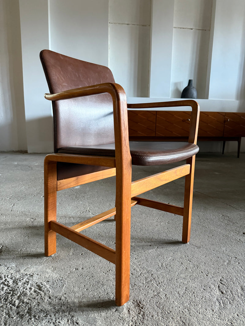 L. OLSEN & SØNS MØBELFABRIK TEAK LEATHER DINING CHAIRS, DENMARK 1960s