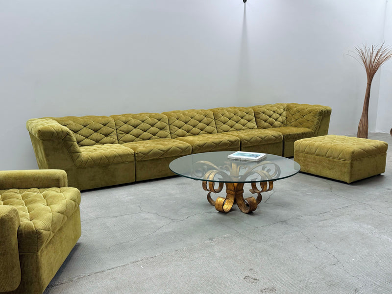 LAAUSER SECTIONAL SOFA ARMCHAIR GREEN VELVET, GERMANY 1970S