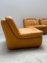 DREIPUNKT MODULAR SECTIONAL SOFA ARMCHAIRS LEATHER YELLOW, GERMANY 1970s