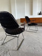 CEES BRAAKMAN & ADRIAAN DECKER FOR PASTOE „FM06“ WIRE CHAIRS TEAK ARMREST VELVET CORDUROY, NETHERLANDS 1950s