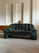 KNOLL SITZMÖBEL BRUTALIST ARMCHAIR & SOFA SET IN THICK GREEN LEATHER, GERMANY 1970s