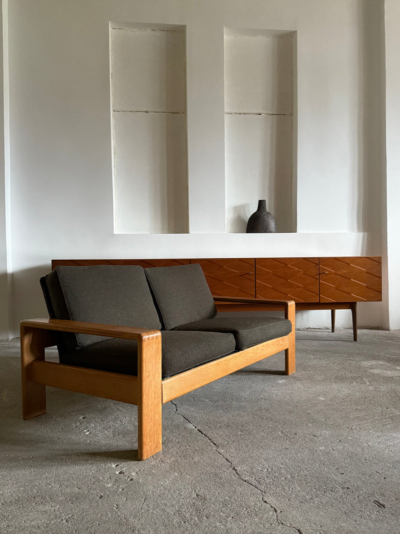 CARL STRAUB ARMCHAIR & 2-SEATER SOFA SET ASH WOOD, GERMANY 1960s