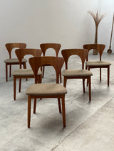 SET OF 6 NIELS KOEFOED FOR KOEFOED HORNSLET „PETER“ TEAK WOOD DINING CHAIRS, DENMARK 1950s