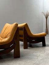 MAISON REGAIN LEATHER OAK ARMCHAIRS & SOFA, FRANCE 1970s