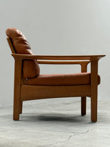 WILHELM KNOLL OAK WOOD COGNAC LEATHER ARMCHAIRS, GERMANY 1970s