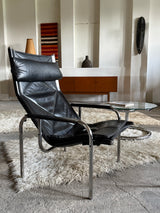 HANS EICHENBERGER FOR STRÄSSLE LOUNGE ARMCHAIR & STOOL LEATHER, SWITZERLAND 1970s