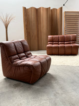 CARL STRAUB SECTIONAL MODULAR LOUNGE SEATING GROUP EASY CHAIR & SOFA LEATHER, GERMANY 1970s