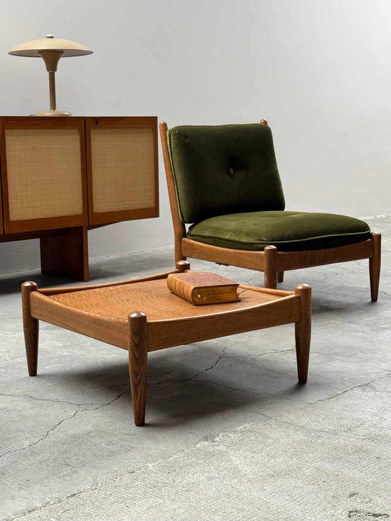 WILHELM KNOLL MODULAR ARMCHAIR COFFEE TABLE SET OAK GREEN VELVET CORDUROY, GERMANY 1960S