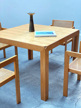 DERK JAN DE VRIES FOR MAISA DE SEVESO DINING TABLE & 4 CHAIRS SET ASH WOOD RATTAN, ITALY 1970S