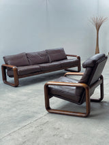 BURKHARD VOGTHERR FOR ROSENTHAL STUDIOLINE „HOMBRE“ ARMCHAIR & 3-SEATER SOFA ASH WOOD LEATHER, GERMANY 1970s