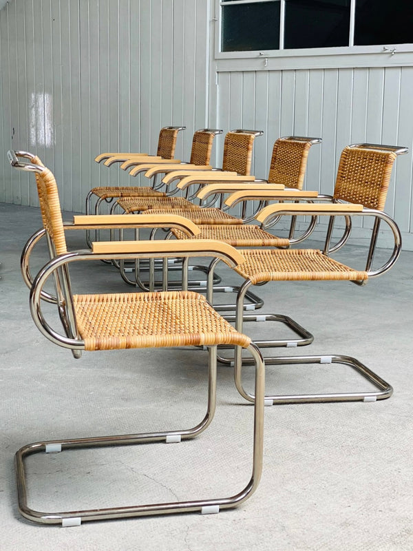 MARCEL BREUER FOR TECTA D40 BAUHAUS CANTILEVER ARMCHAIRS WICKER STEELTUBE, GERMANY