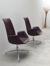 FABRICIUS & KASTHOLM FOR KNOLL ‚FK LOUNGE CHAIR 6725‘ LEATHER ALUMINIUM SWIVEL ARMCHAIR